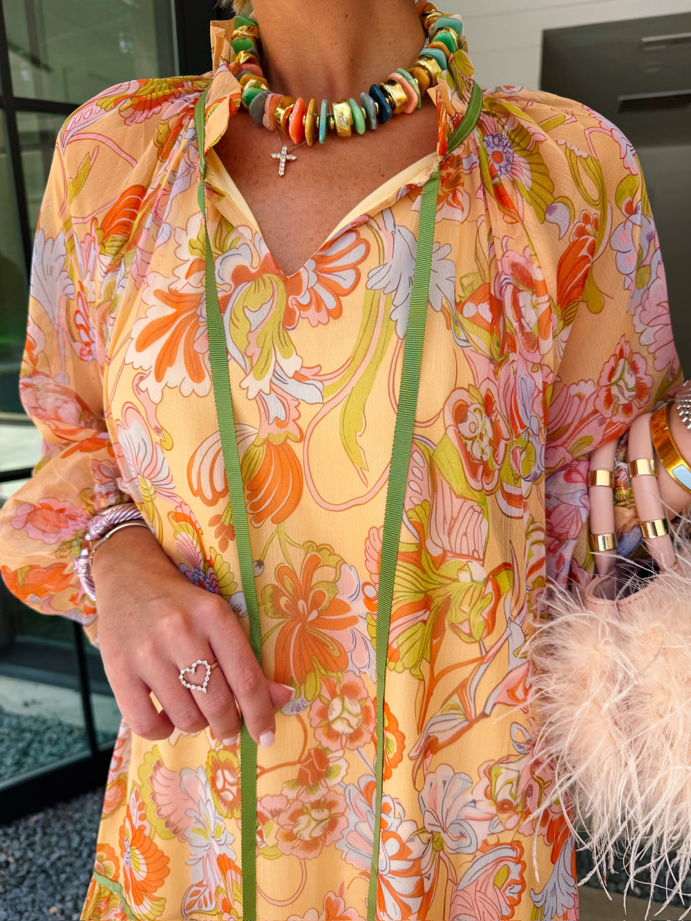 MONET'S GARDEN FLORAL SHEER MIDI DRESS