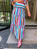 LEADING LADY STRIPE MIDI SKIRT SET - BLUE/PINK