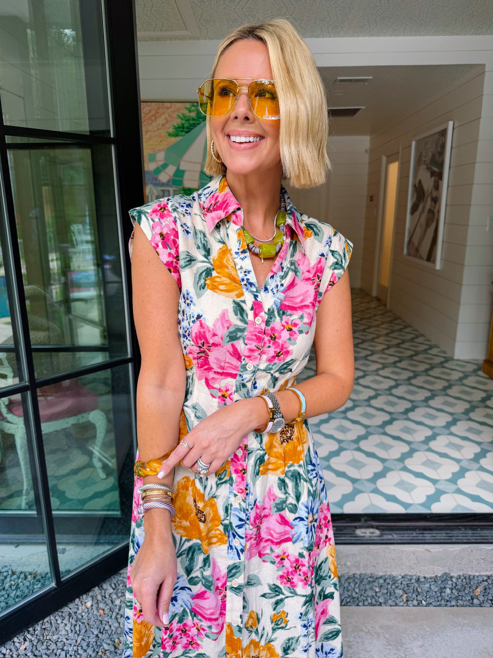 THE SIMPLE TRUTH FLORAL BLOOMS BUTTON UP MIDI DRESS