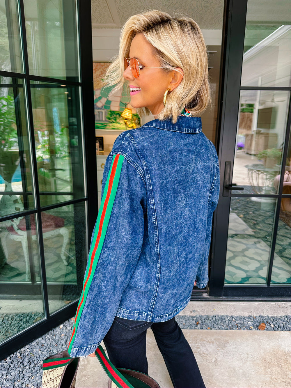 GRANTING GOOD STRIPE SLEEVE DENIM TOP