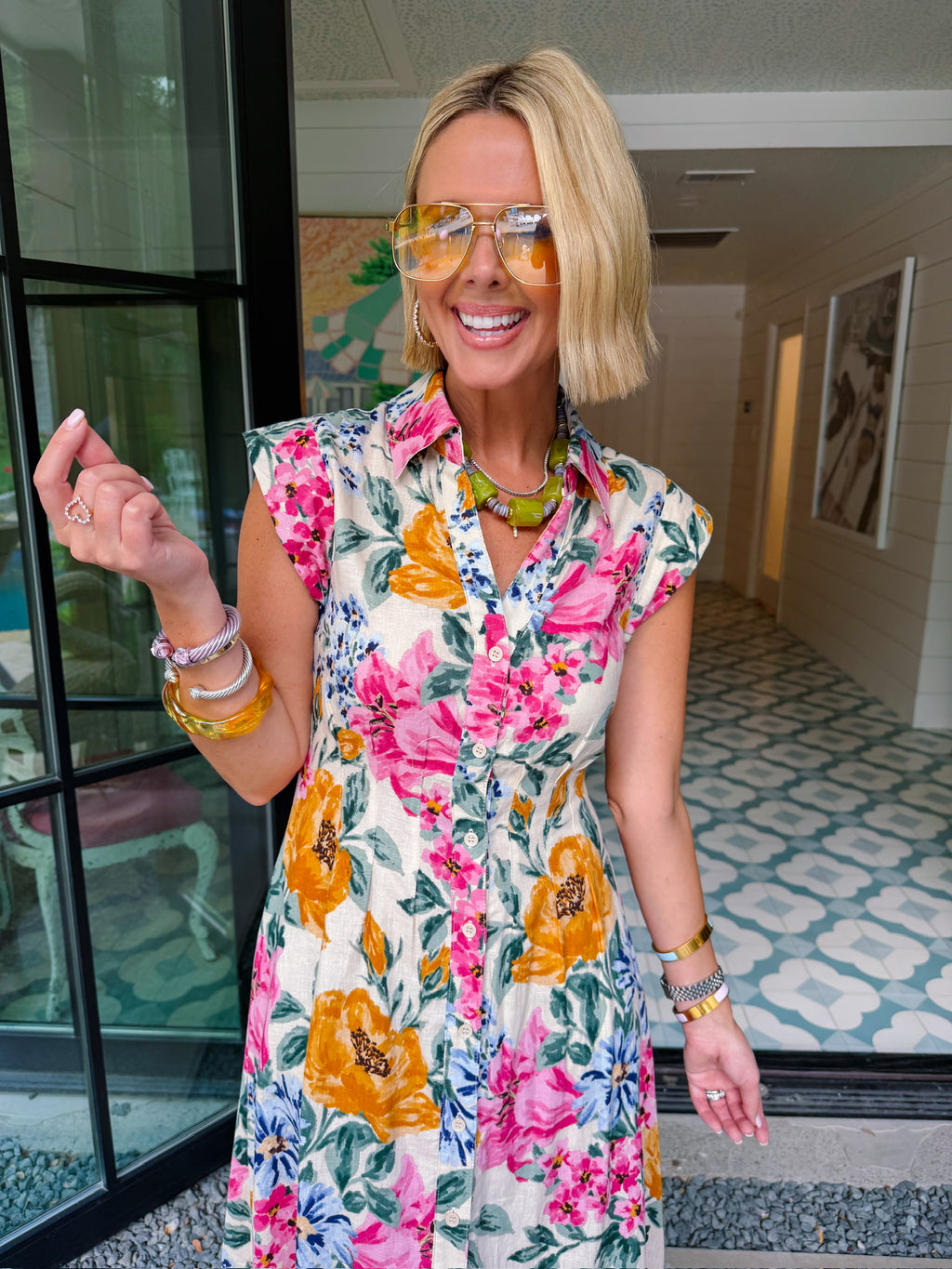 THE SIMPLE TRUTH FLORAL BLOOMS BUTTON UP MIDI DRESS