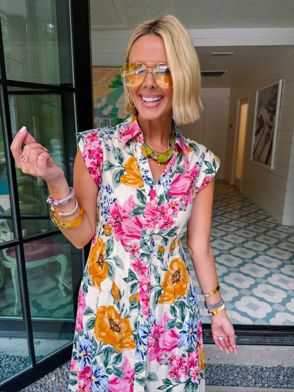 THE SIMPLE TRUTH FLORAL BLOOMS BUTTON UP MIDI DRESS
