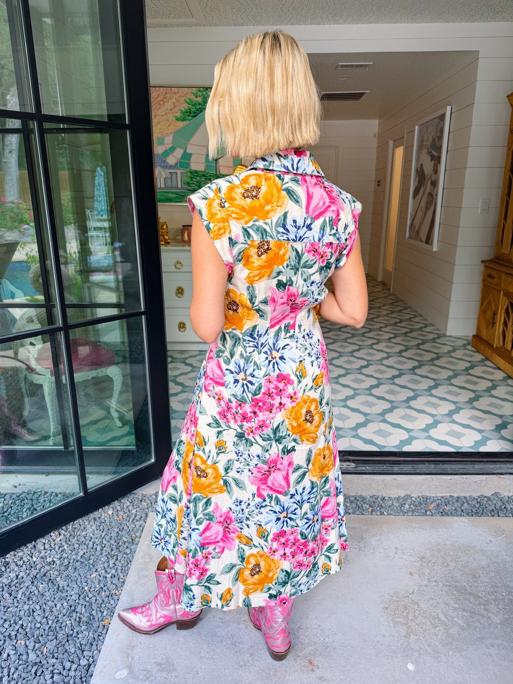 THE SIMPLE TRUTH FLORAL BLOOMS BUTTON UP MIDI DRESS
