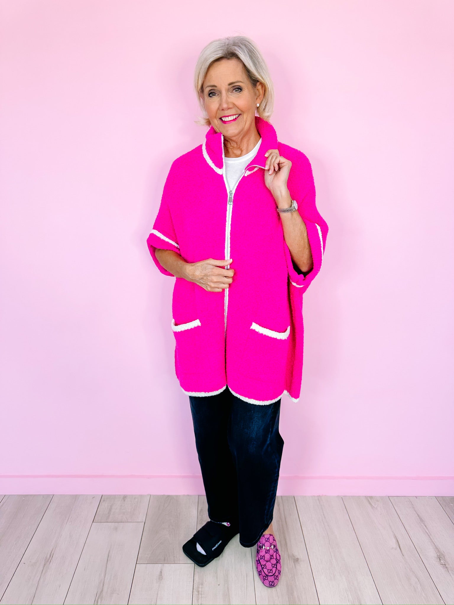 THE GO TO COZY ZIP UP JACKET - FUCHSIA