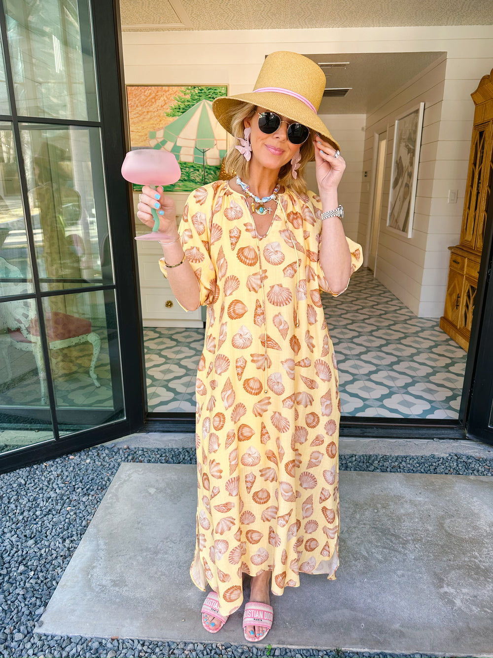HIGH TIDE SEASHELL MIDI DRESS - YELLOW