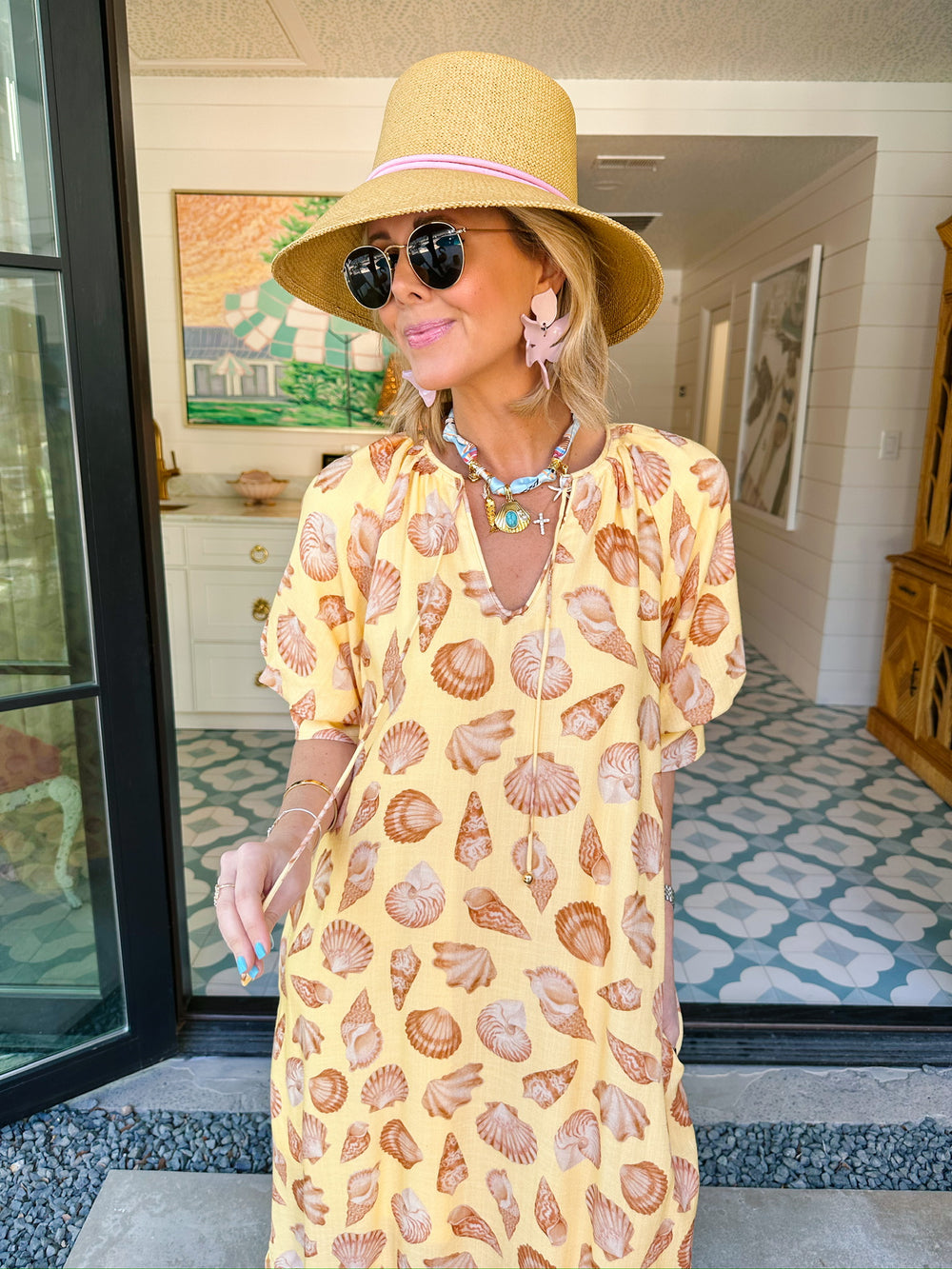 HIGH TIDE SEASHELL MIDI DRESS - YELLOW