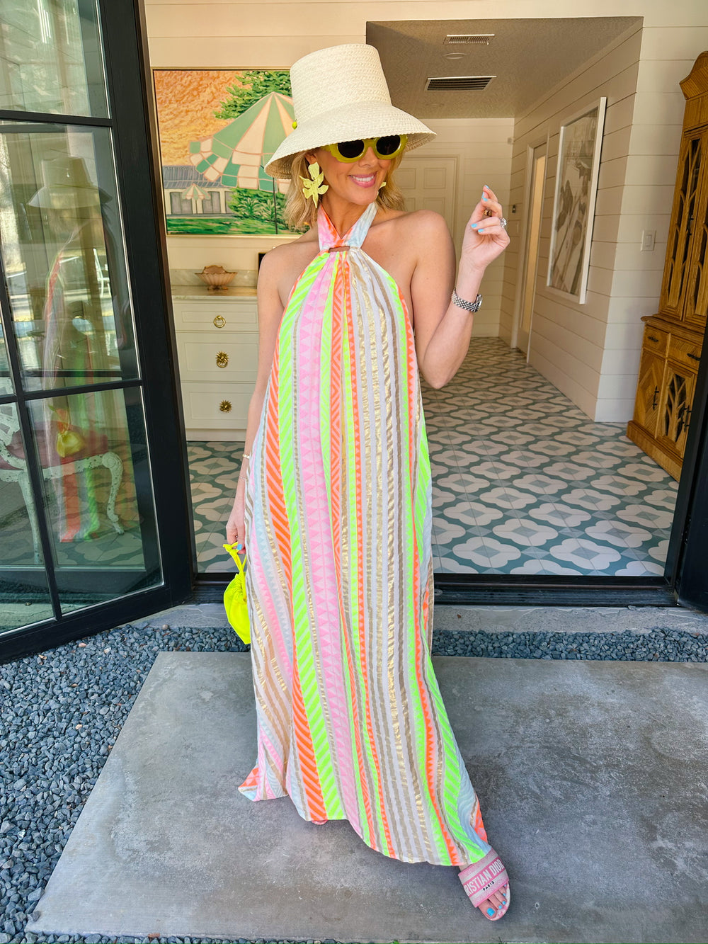 ELECTRIC ELEGANCE HALTER NECK MAXI DRESS