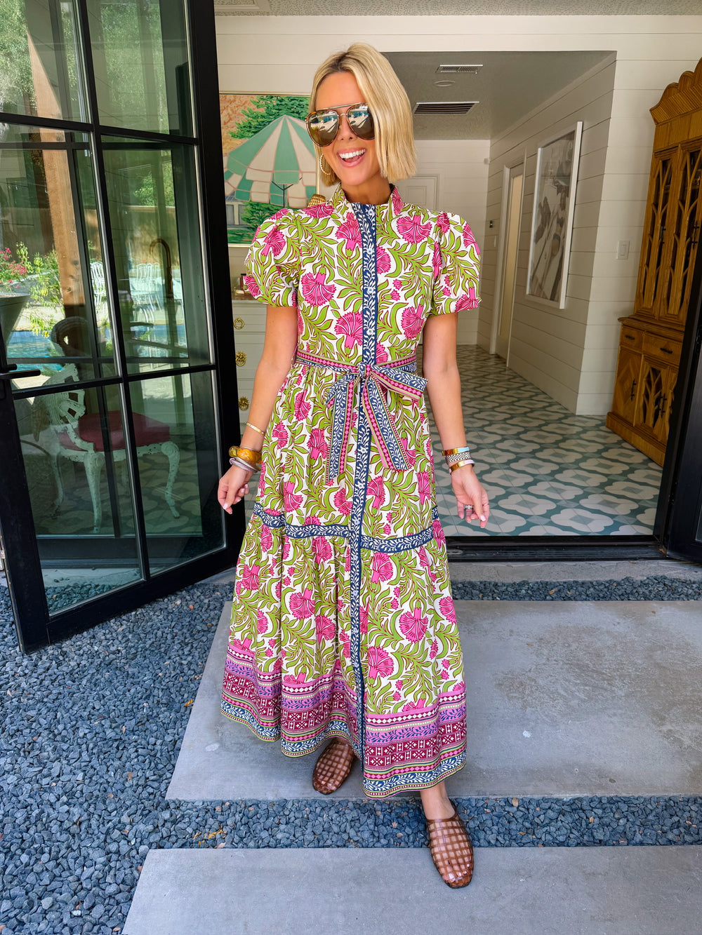 FELICIA FLORAL CONTRAST TRIM MIDI DRESS