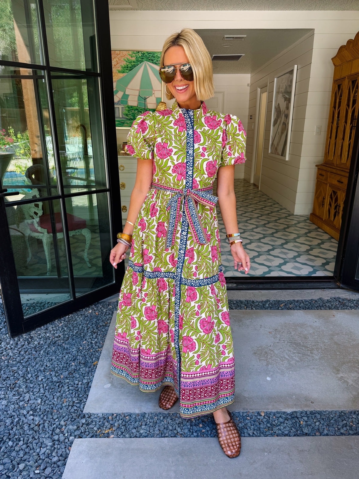FELICIA FLORAL CONTRAST TRIM MIDI DRESS