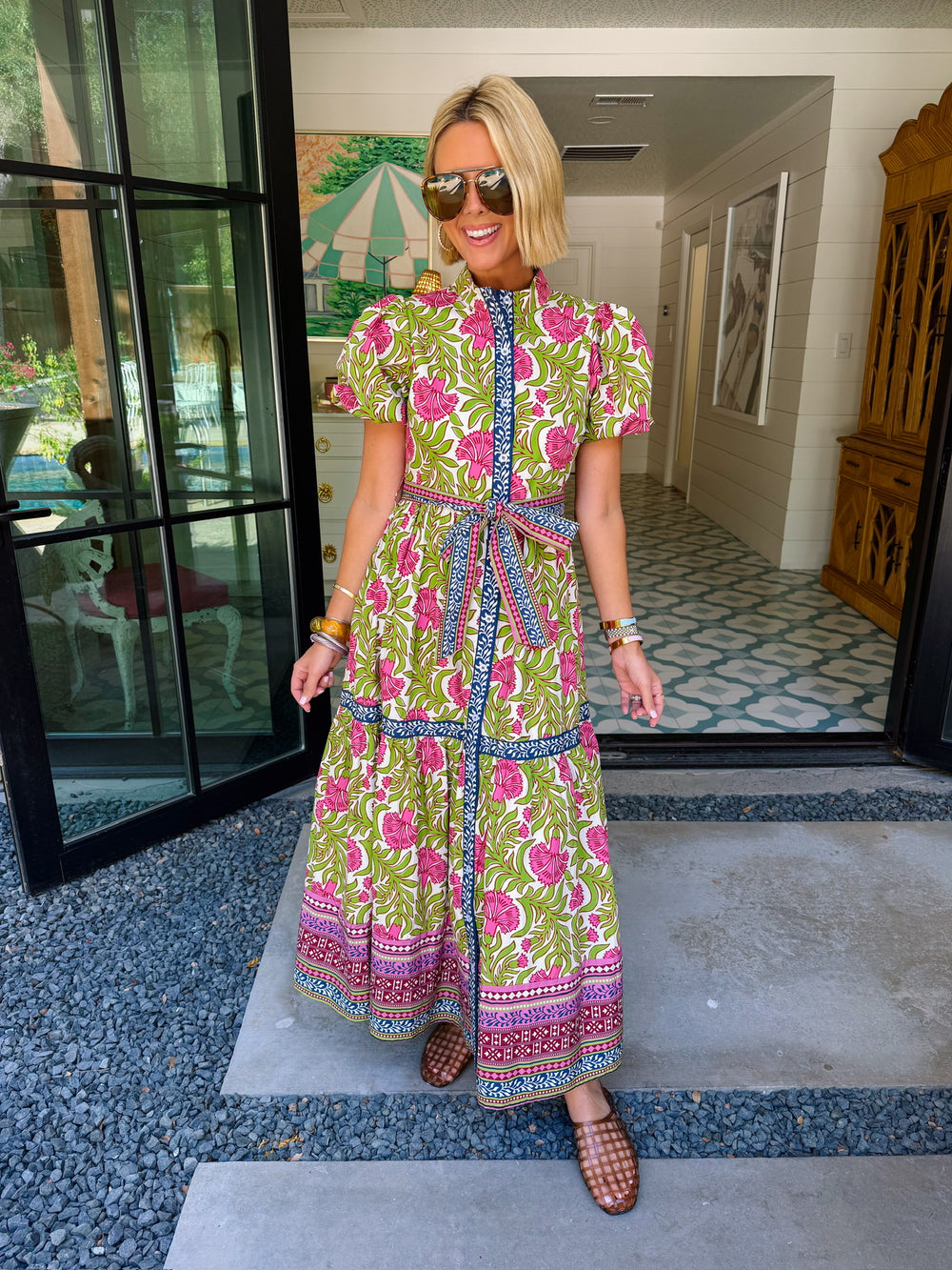 FELICIA FLORAL CONTRAST TRIM MIDI DRESS