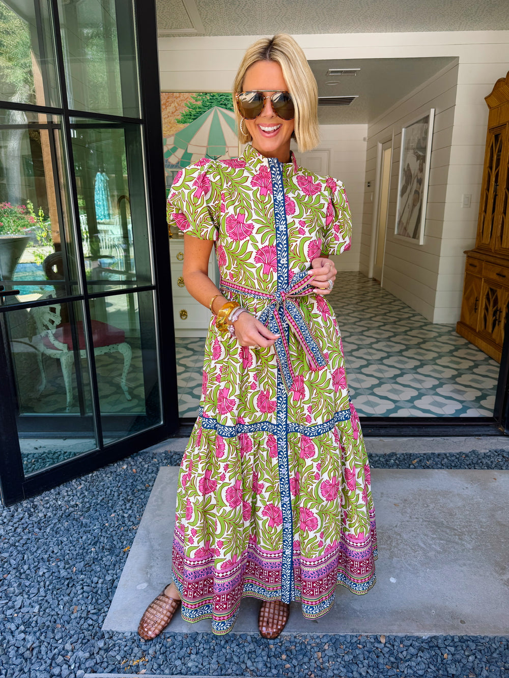 FELICIA FLORAL CONTRAST TRIM MIDI DRESS