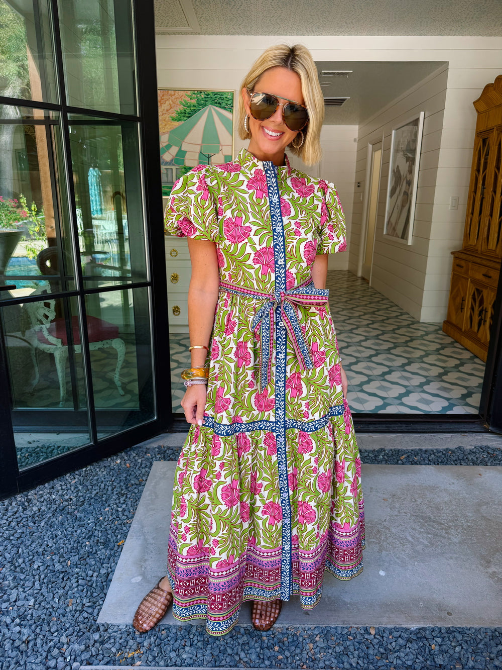 FELICIA FLORAL CONTRAST TRIM MIDI DRESS