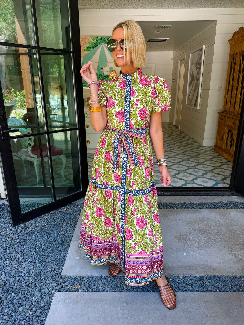 FELICIA FLORAL CONTRAST TRIM MIDI DRESS