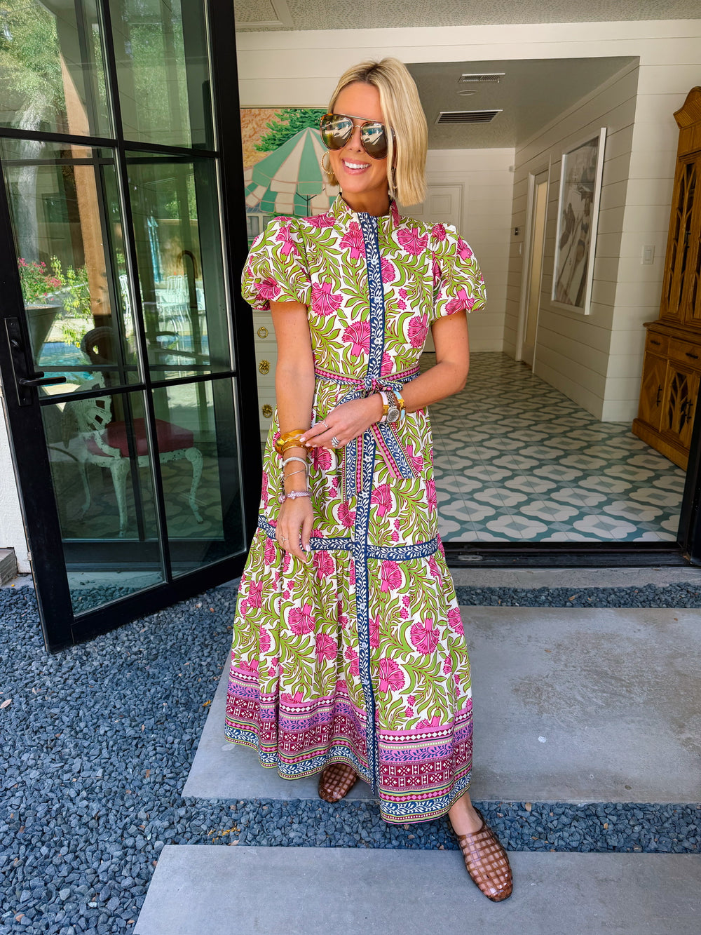 FELICIA FLORAL CONTRAST TRIM MIDI DRESS