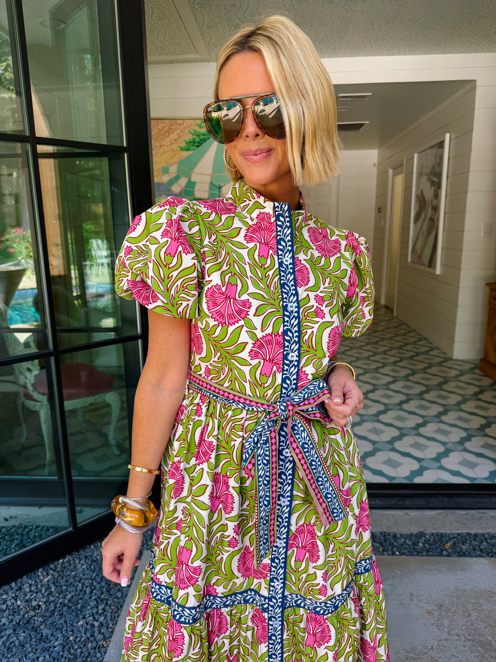 FELICIA FLORAL CONTRAST TRIM MIDI DRESS