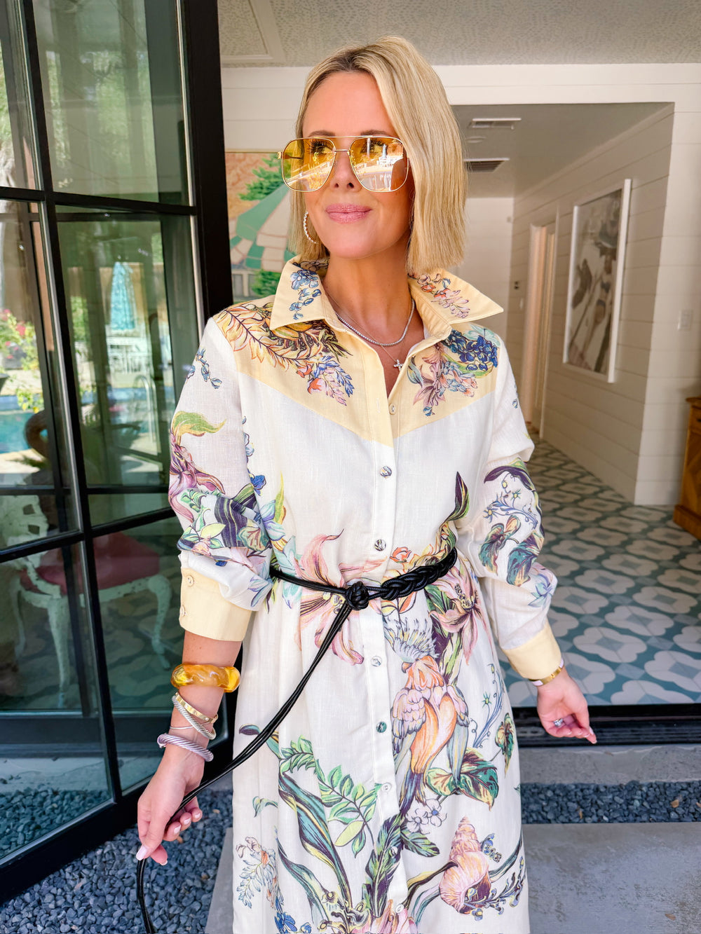 WRAPPED IN FLORALS BUTTON UP BELTED MIDI DRESS