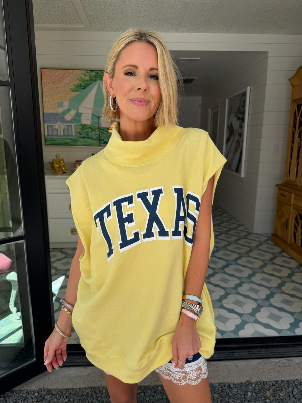 TEXAS OVERSIZED MOCKNECK MUSCLE SWEATSHIRT - YELLOW