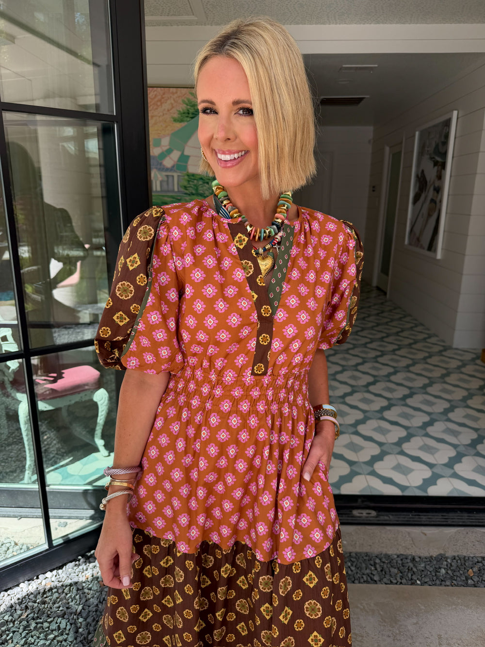 PIECE BY PIECE FLORAL PATTERN TIER MIDI DRESS