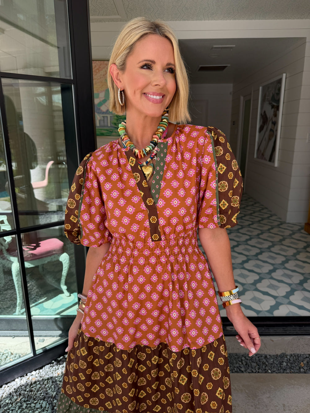 PIECE BY PIECE FLORAL PATTERN TIER MIDI DRESS