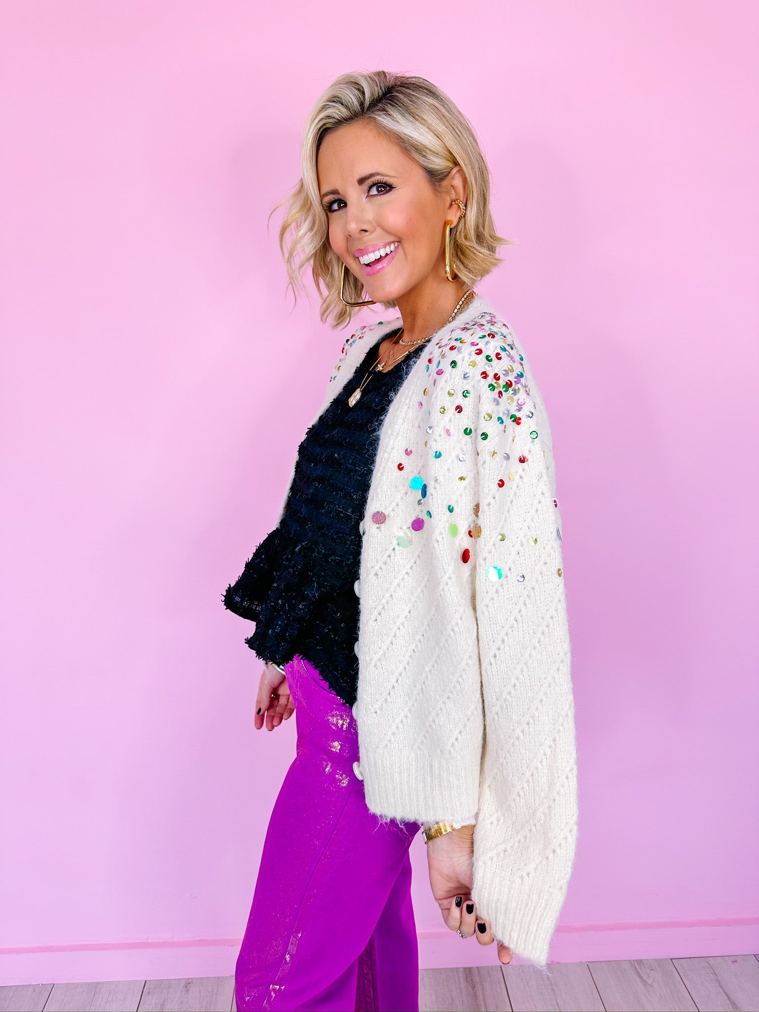 SEQUIN OF EVENTS CARDIGAN - CREAM