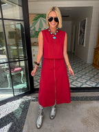 WEEKEND GETAWAY ZIPPER MIDI SKIRT SET - CRIMSON
