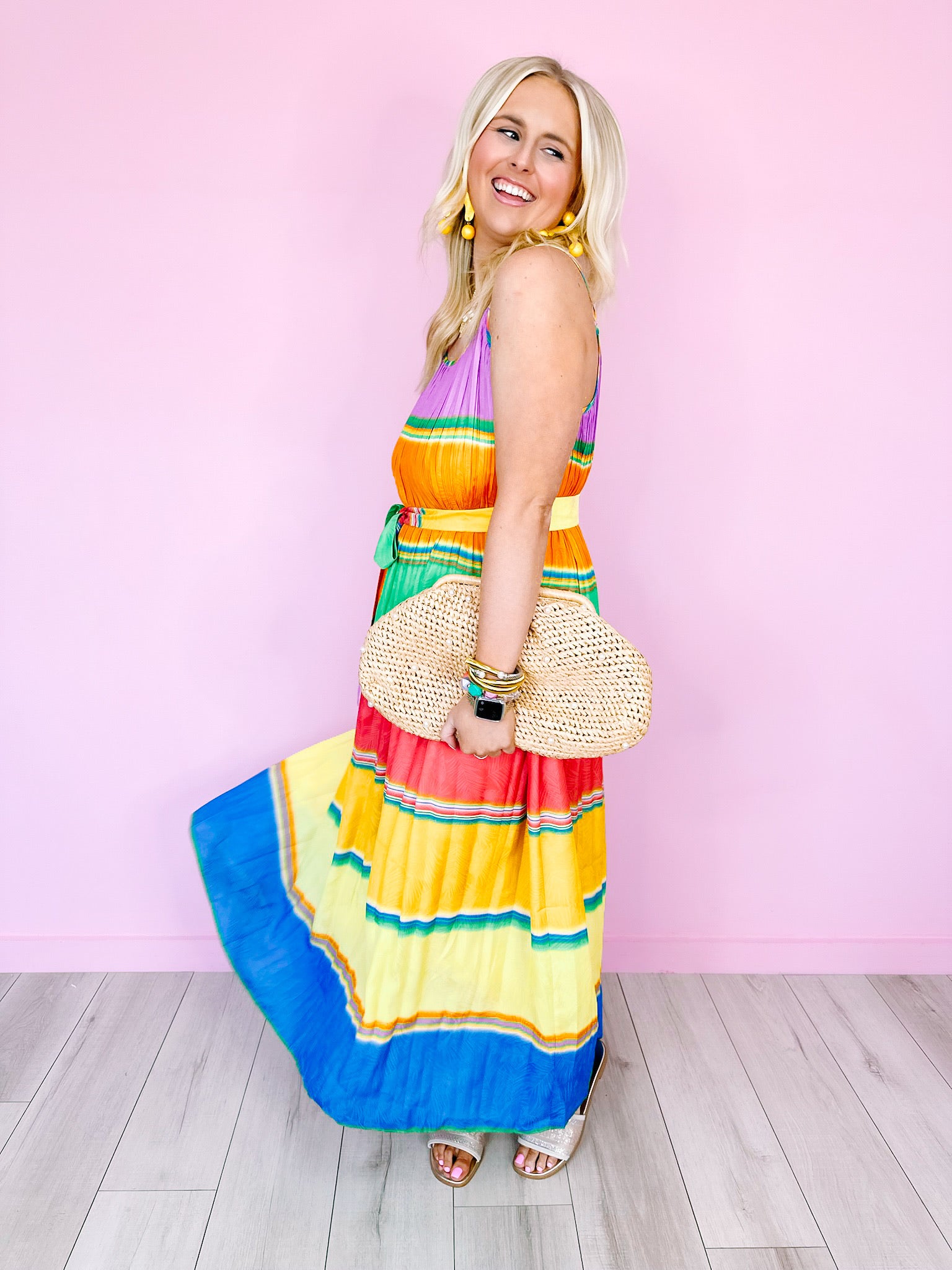 LIVE LIFE IN COLOR PLEATED MAXI DRESS