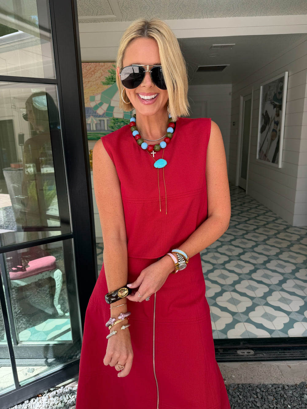 WEEKEND GETAWAY ZIPPER MIDI SKIRT SET - CRIMSON