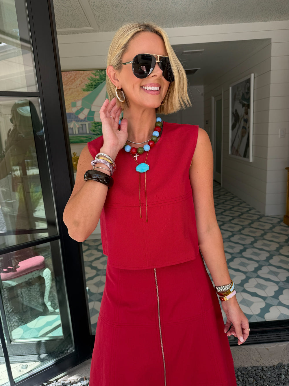 WEEKEND GETAWAY ZIPPER MIDI SKIRT SET - CRIMSON