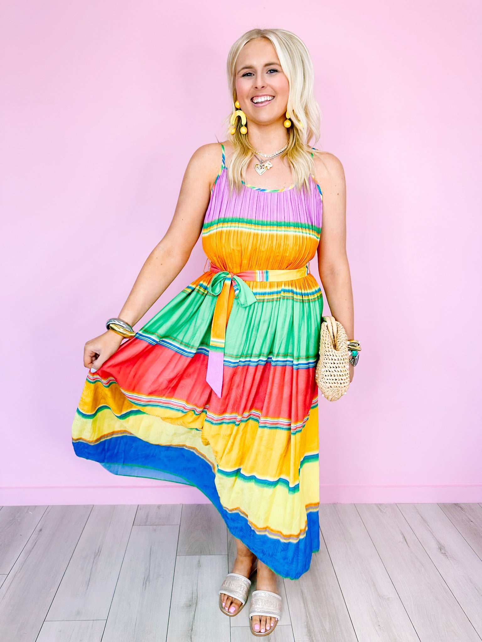 LIVE LIFE IN COLOR PLEATED MAXI DRESS