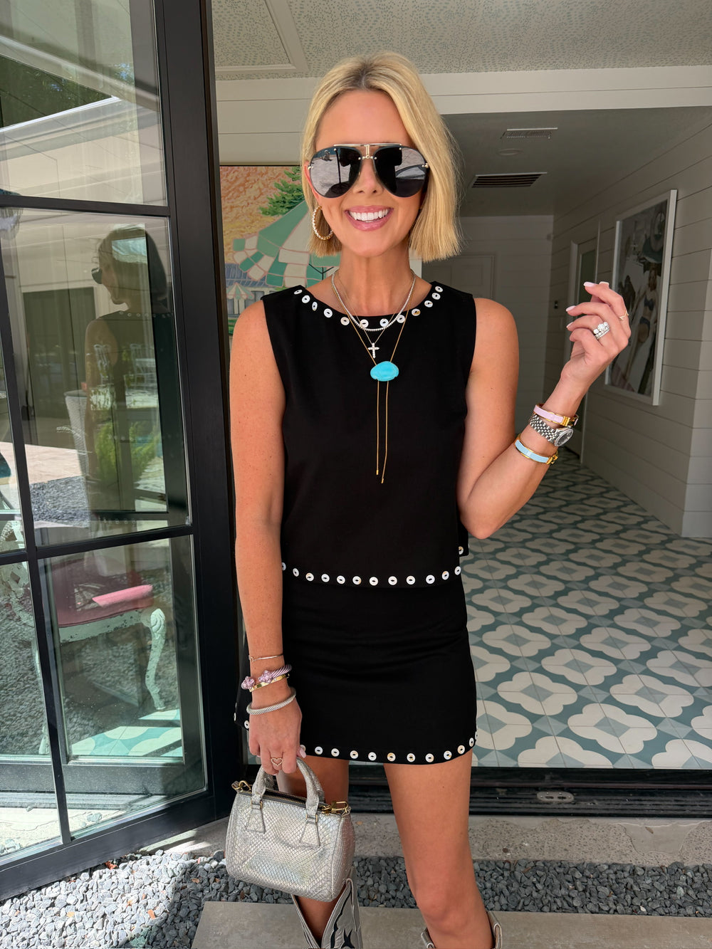 BUTTONED TO PERFECTION SKIRT SET - BLACK