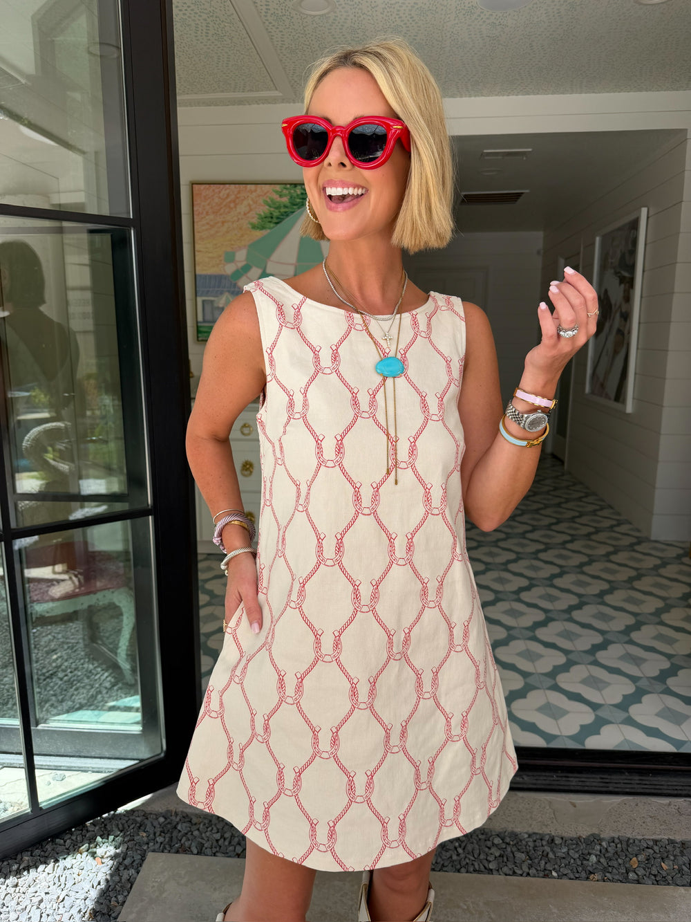 BIT OF LUCK HORSESHOE DRESS - CREAM/RED