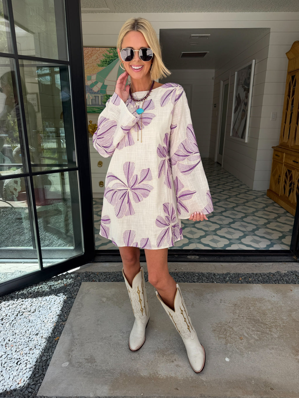 IDA FLORAL DRESS - PURPLE/CREAM