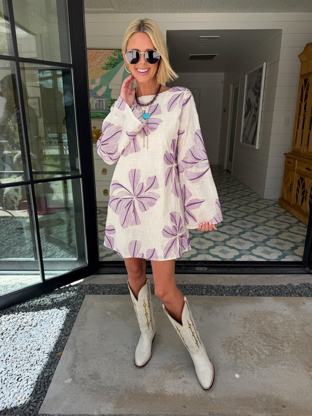 IDA FLORAL DRESS - PURPLE/CREAM