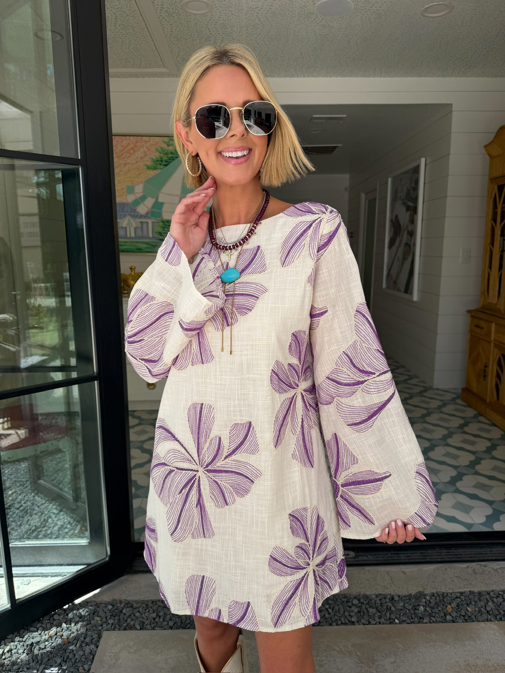 IDA FLORAL DRESS - PURPLE/CREAM