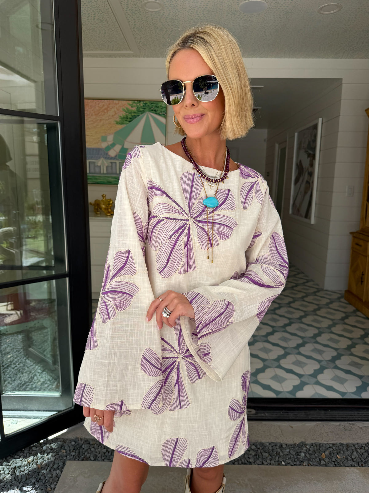 IDA FLORAL DRESS - PURPLE/CREAM