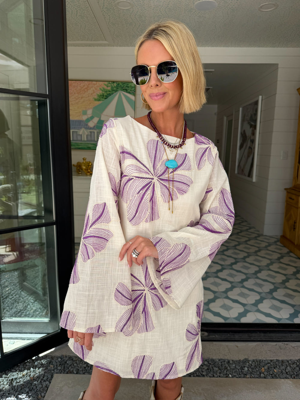 IDA FLORAL DRESS - PURPLE/CREAM