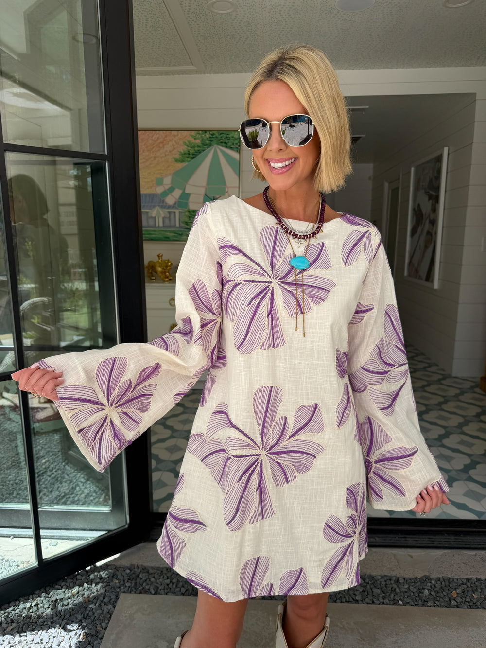 IDA FLORAL DRESS - PURPLE/CREAM