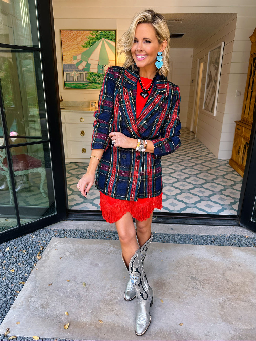 SUITS YOU RIGHT TWEED PLAID BLAZER - NAVY/RED