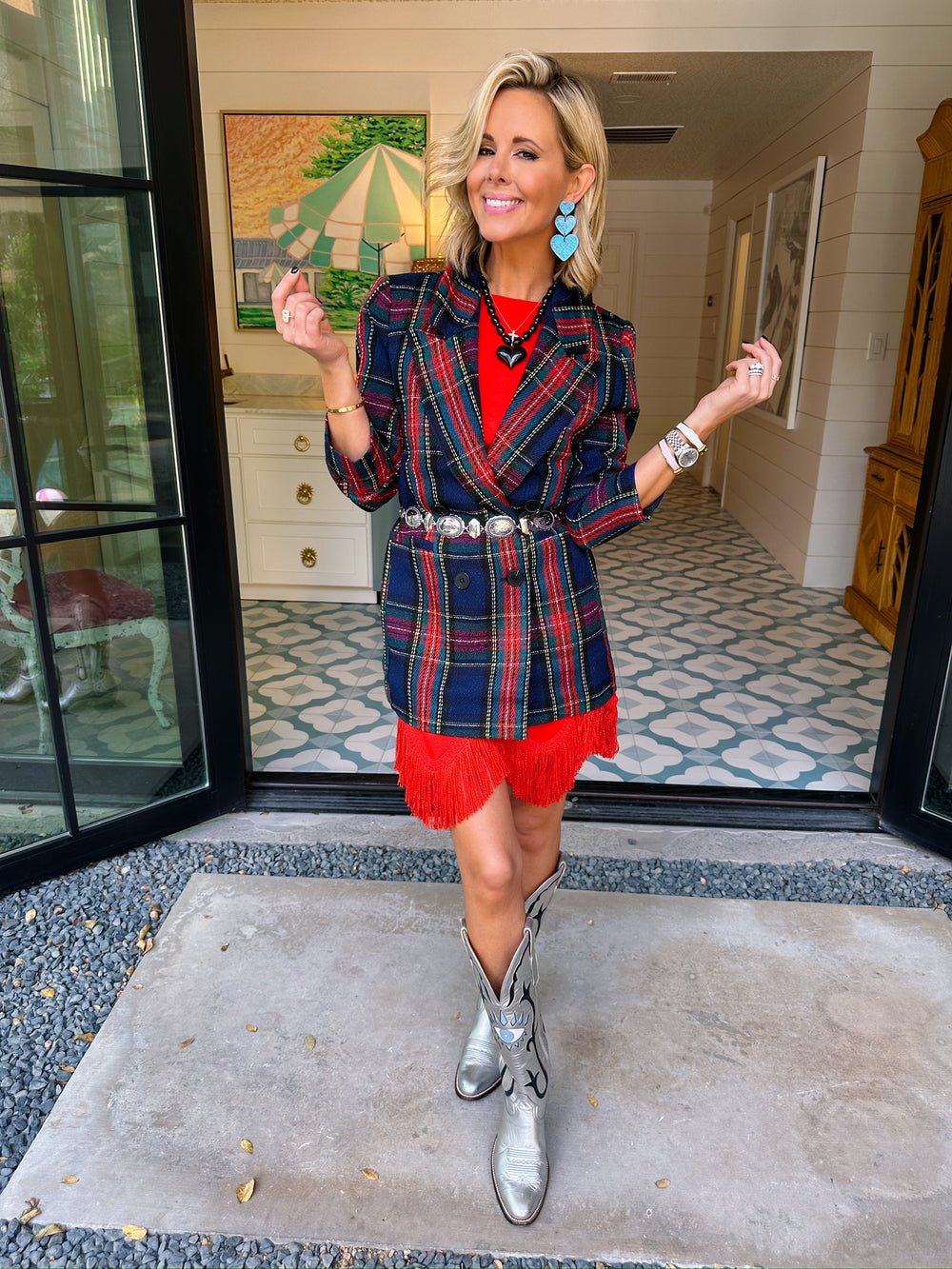 SUITS YOU RIGHT TWEED PLAID BLAZER - NAVY/RED