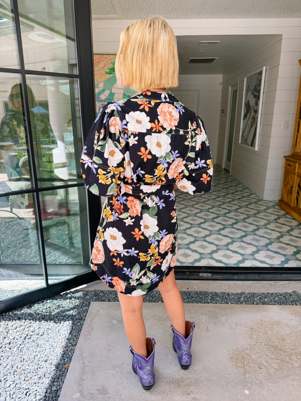 TAKE YOUR PICK FLORAL BUTTON UP DENIM DRESS - BLACK
