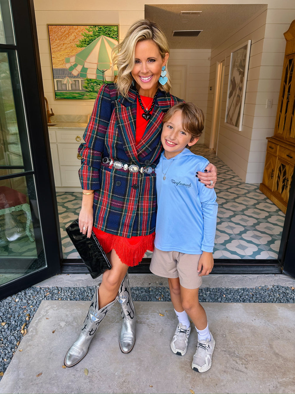 SUITS YOU RIGHT TWEED PLAID BLAZER - NAVY/RED