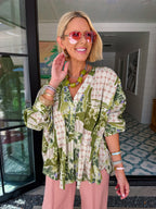 CHANGE OF SCENERY FLORAL DOT LONG SLEEVE TOP - GREEN/PINK