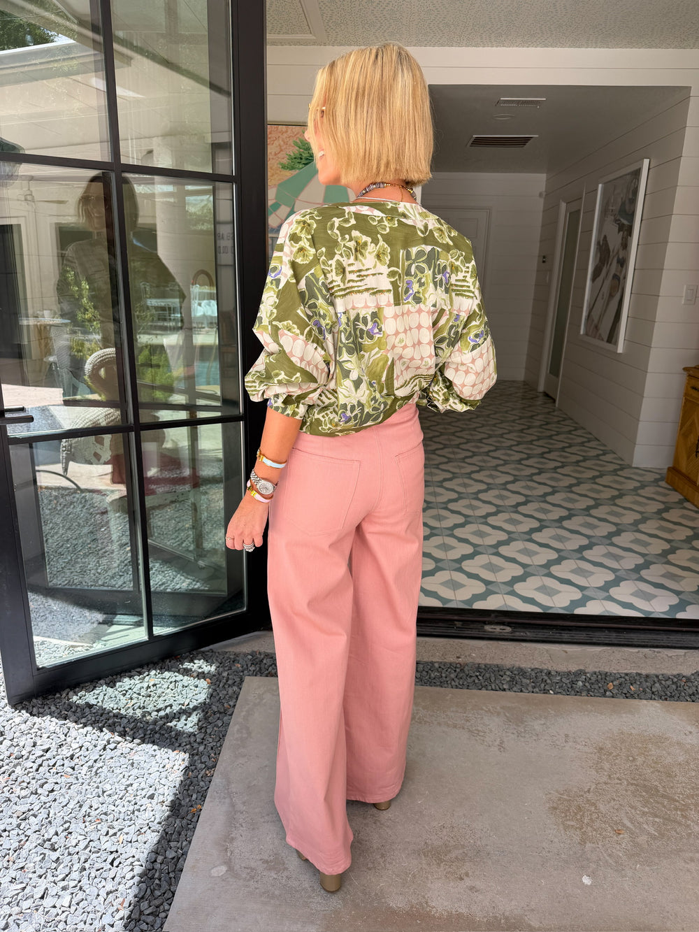 CHANGE OF SCENERY FLORAL DOT LONG SLEEVE TOP - GREEN/PINK