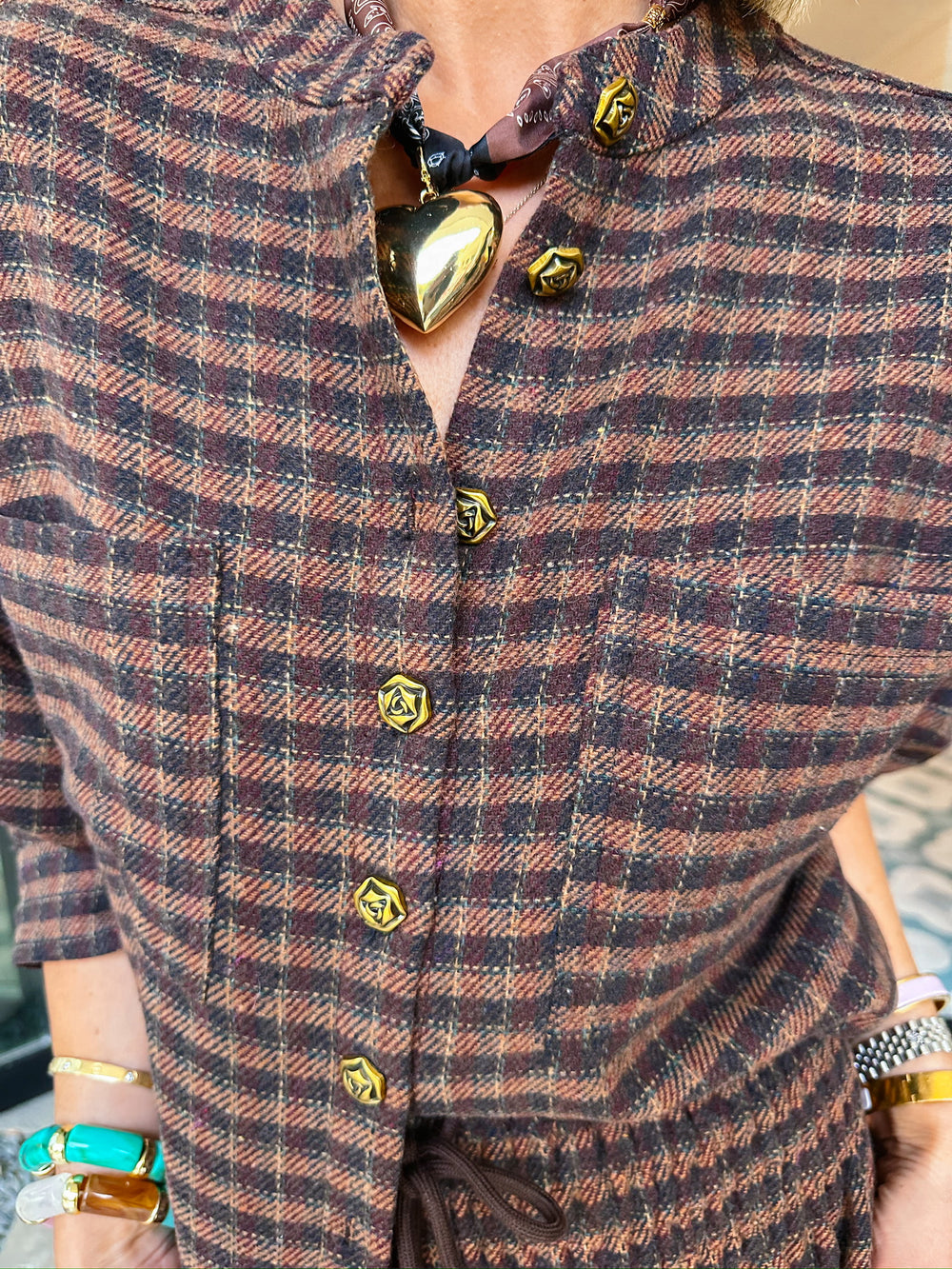 PORTIA PLAID SHORT SET - BROWN