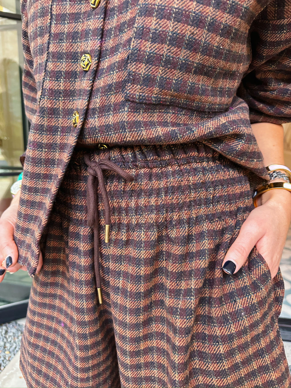 PORTIA PLAID SHORT SET - BROWN
