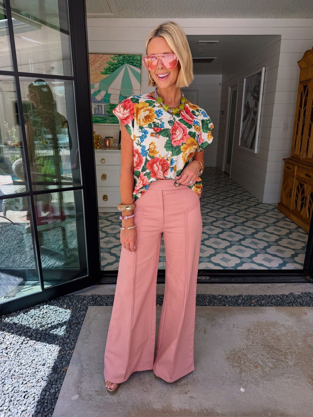 WORTH KEEPING FLORAL TAPESTRY KNIT TOP