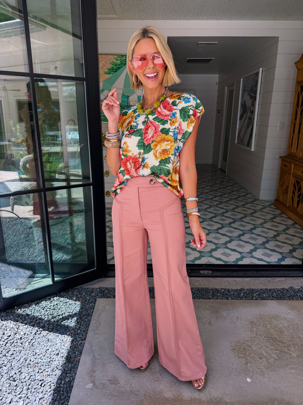 WORTH KEEPING FLORAL TAPESTRY KNIT TOP