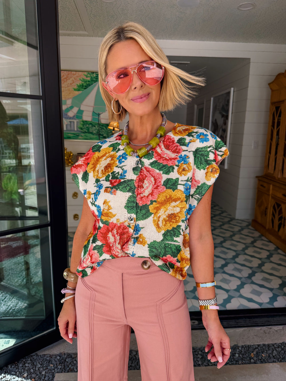 WORTH KEEPING FLORAL TAPESTRY KNIT TOP