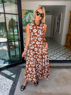 FALLING INTO GRACE FLORAL MIDI DRESS - BROWN