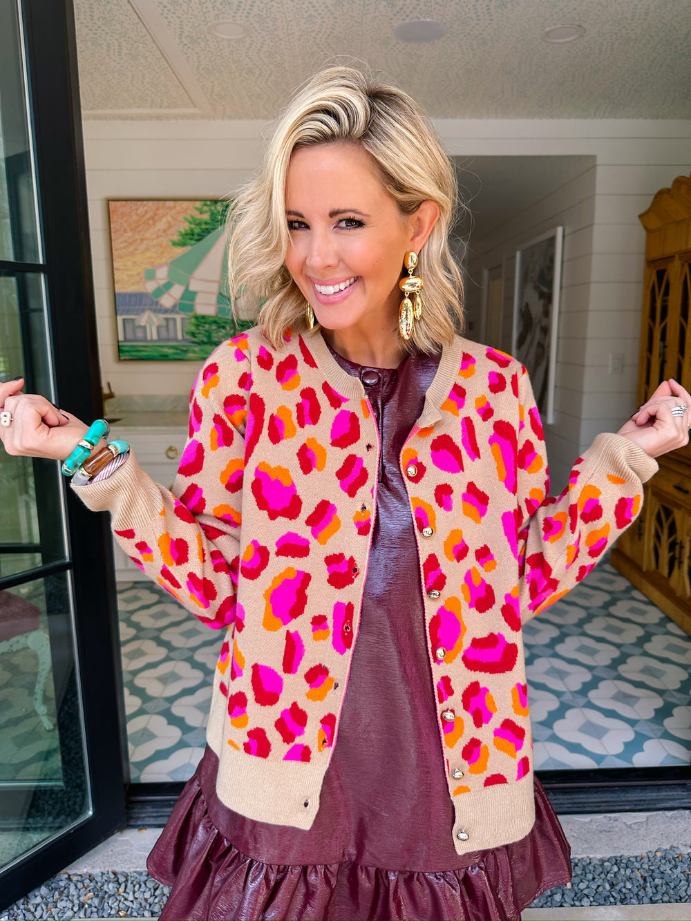 FUN FELINE LEOPARD CARDIGAN - TAUPE